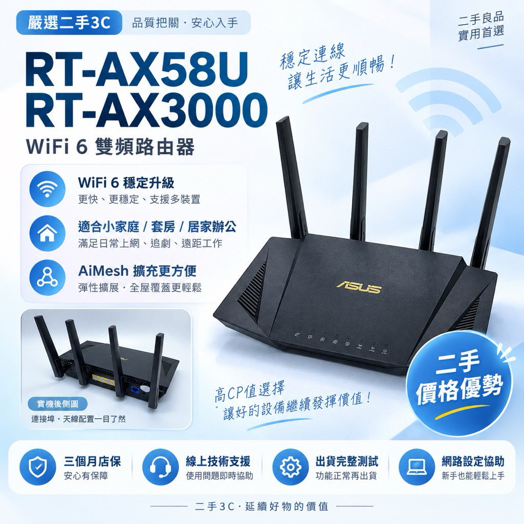 商家提供 RT-AX3000 / RT-AX58U 宣傳主圖
